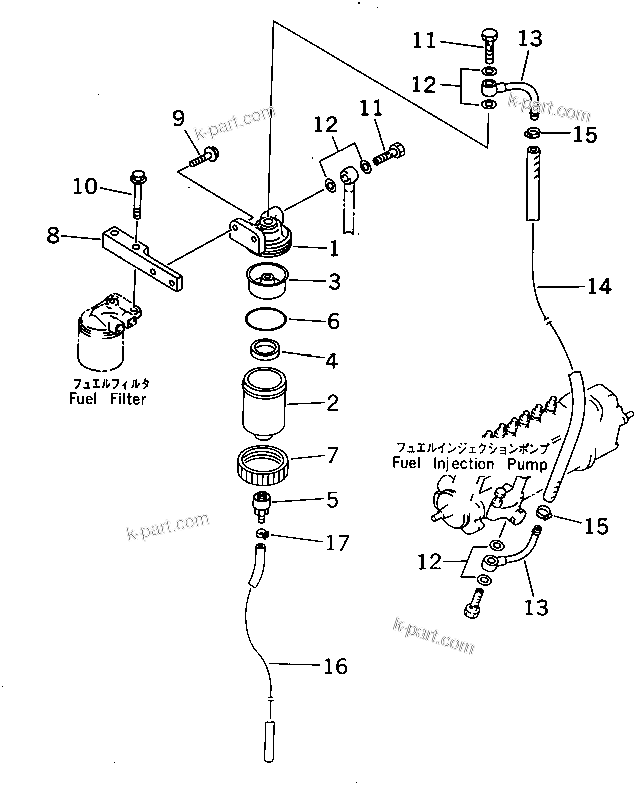 Komatsu parts book diagram for 6D95L-1AC-E S/N 96999-UP: WATER SEPARATOR (FOR 13A¤ 25A ALTERNATOR)