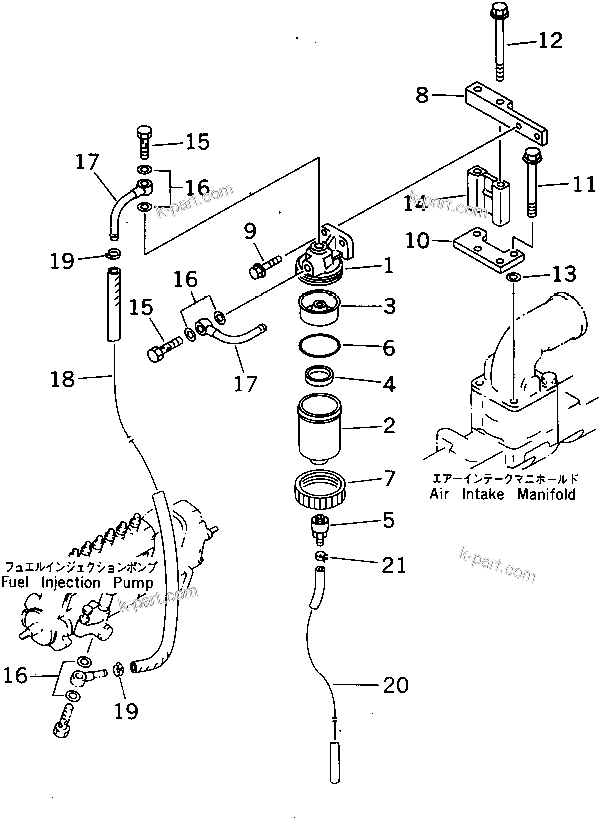 Komatsu parts book diagram for 6D95L-1AC-E S/N 96999-UP: WATER SEPARATOR (FOR 15A ALTERNATOR)