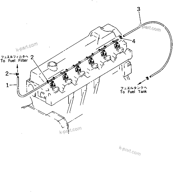Komatsu parts book diagram for 6D95L-1AC-E S/N 96999-UP: FUEL RETURN (FOR 15A ALTERNATOR)