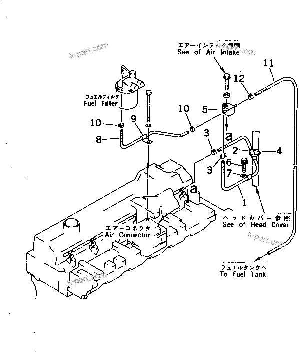 Komatsu parts book diagram for 6D95L-1AC-E S/N 96999-UP: FUEL RETURN (FOR 13A¤ 25A ALTERNATOR) (NOISE SUPPRESSION SPEC.)