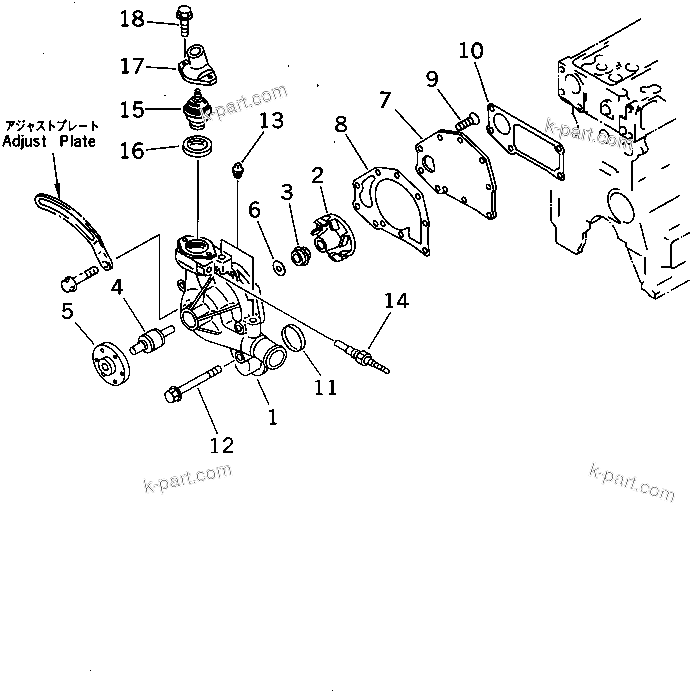 Komatsu parts book diagram for 6D95L-1AC-E S/N 96999-UP: WATER PUMP