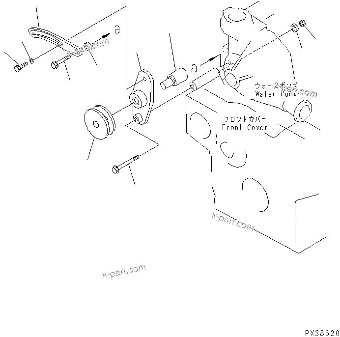 Komatsu parts book diagram for 6D95L-1AC-E S/N 96999-UP: TENSION PULLEY (FOR 25A ALTERNATOR)