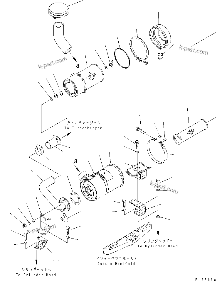 Komatsu parts book diagram for 6D105-1M-F S/N 15149-UP: AIR CLEANER AND MOUNTING (HIGH ALTITUDE SPEC.)(#55043-)