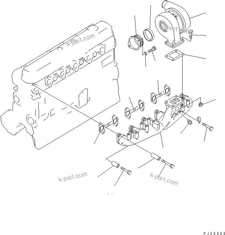 Komatsu parts book diagram for 6D105-1M-F S/N 15149-UP: EXHAUST MANIFOLD AND TURBOCHARGER (HIGH ALTITUDE SPEC.)(#55043-)
