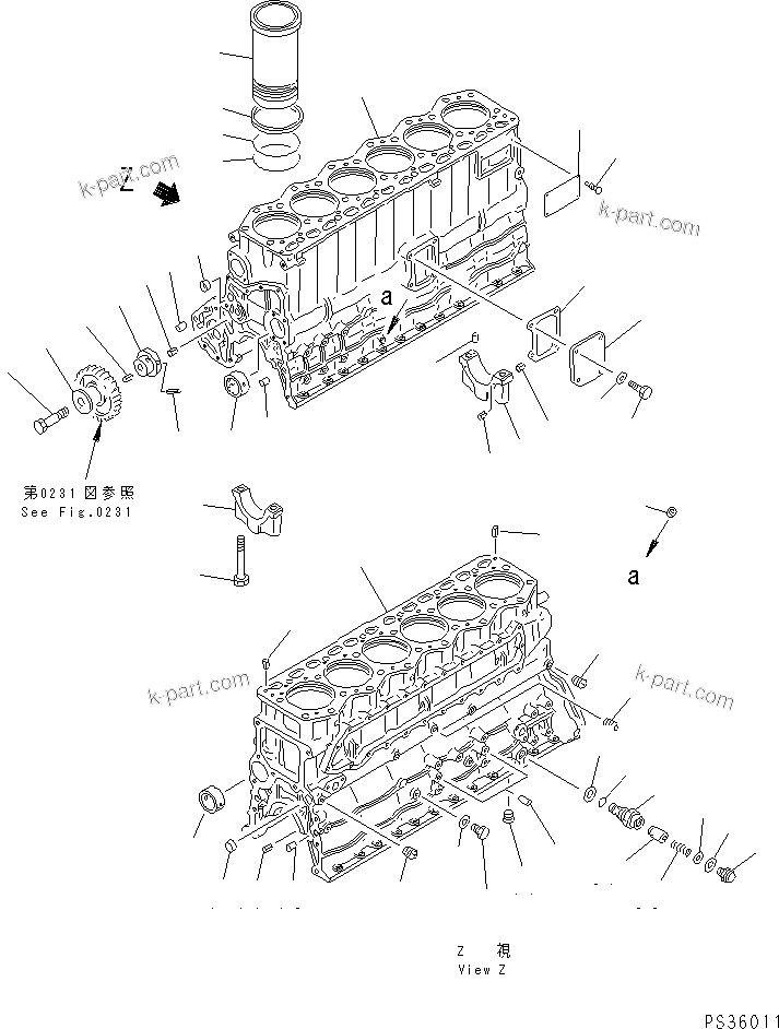 Komatsu parts book diagram for 6D105-1M-F S/N 15149-UP: CYLINDER BLOCK(#15149-49999)