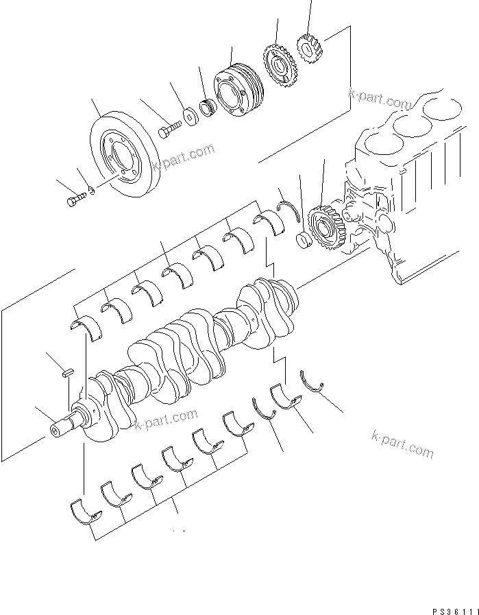 Komatsu parts book diagram for 6D105-1M-F S/N 15149-UP: CRANKSHAFT