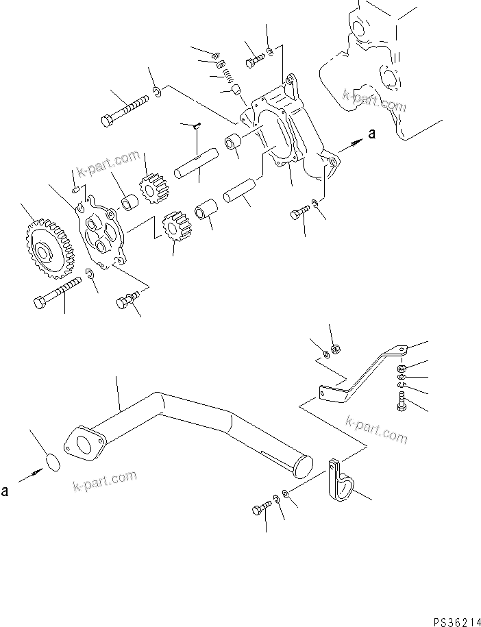 Komatsu parts book diagram for 6D105-1M-F S/N 15149-UP: LUBRICATING OIL PUMP AND SUCTION PIPE(#50001-)