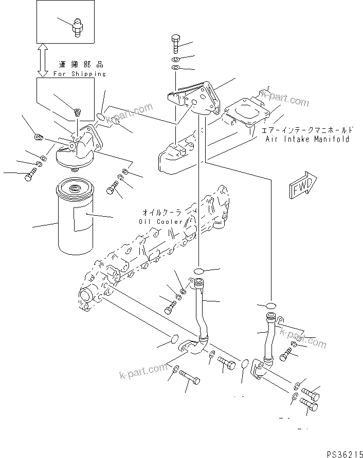 Komatsu parts book diagram for 6D105-1M-F S/N 15149-UP: LUBRICATING OIL FILTER AND MOUNTING