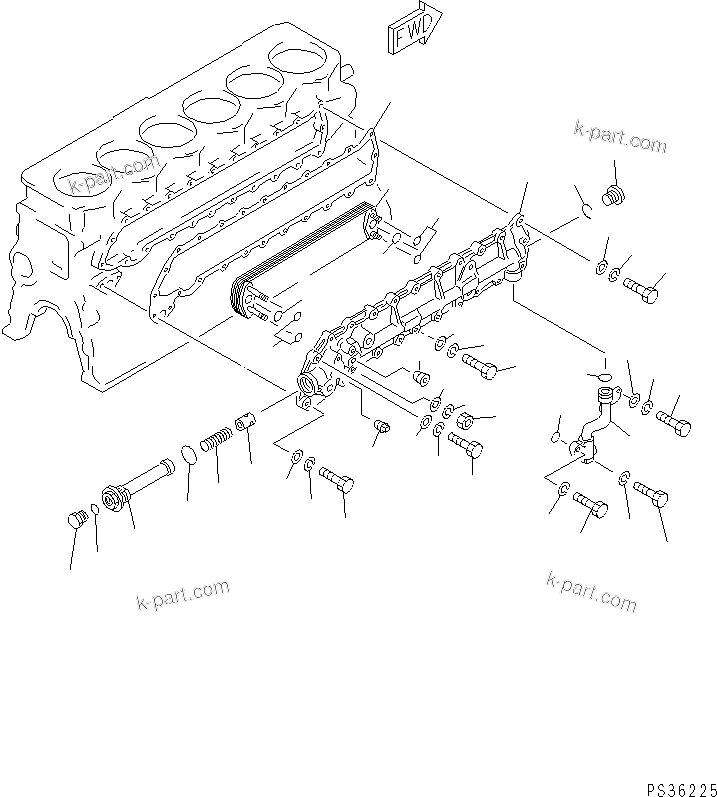 Komatsu parts book diagram for 6D105-1M-F S/N 15149-UP: LUBRICATING OIL COOLER(#15149-49999)
