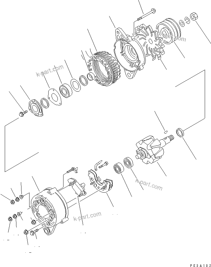 Komatsu parts book diagram for 6D105-1M-F S/N 15149-UP: ALTERNATOR (25A)(#68687-)