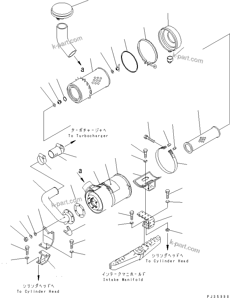 Komatsu parts book diagram for 6D105-1M-P S/N 15149-UP: AIR CLEANER AND MOUNTING (HIGH ALTITUDE SPEC.)(#55043-)