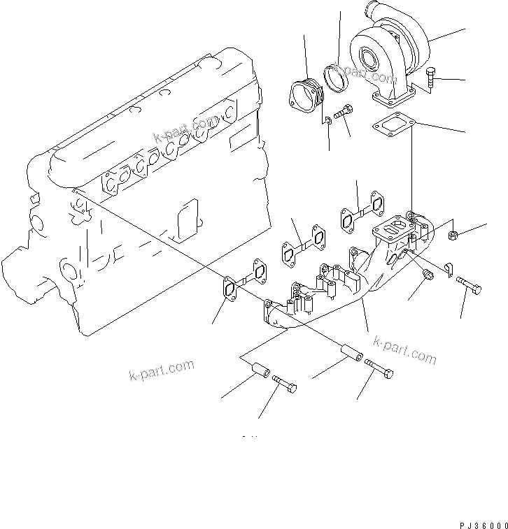 Komatsu parts book diagram for 6D105-1M-P S/N 15149-UP: EXHAUST MANIFOLD AND TURBOCHARGER (HIGH ALTITUDE SPEC.)(#55043-)
