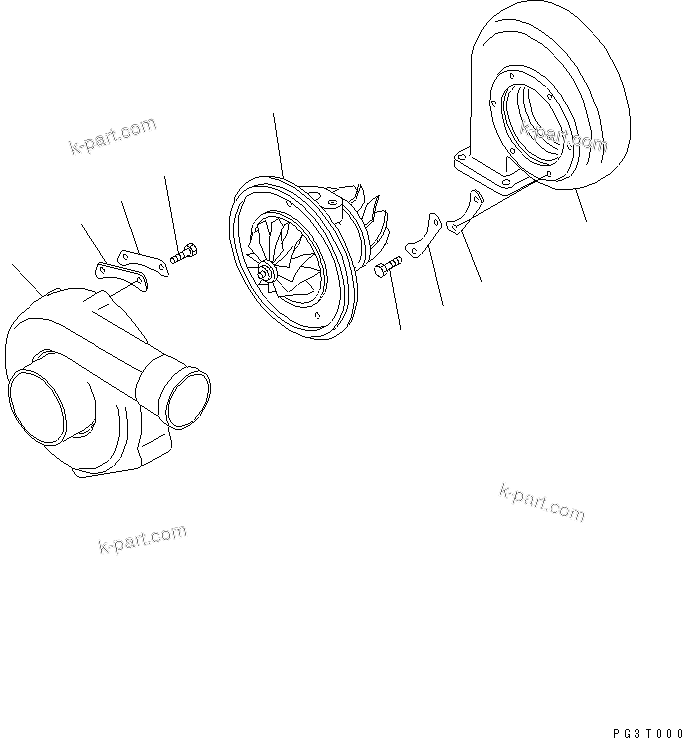 Komatsu parts book diagram for 6D105-1M-P S/N 15149-UP: TURBOCHARGER (HIGH ALTITUDE SPEC.)(#55043-)