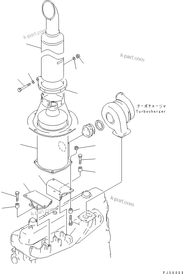 Komatsu parts book diagram for 6D105-1M-P S/N 15149-UP: MUFFLER (HIGH ALTITUDE SPEC.)(#55043-)
