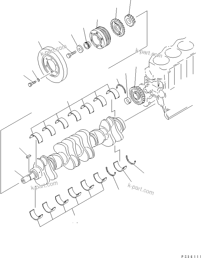 Komatsu parts book diagram for 6D105-1M-P S/N 15149-UP: CRANKSHAFT