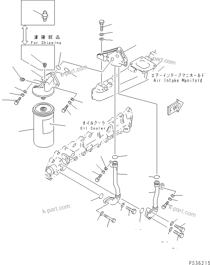 Komatsu parts book diagram for 6D105-1M-P S/N 15149-UP: LUBRICATING OIL FILTER AND MOUNTING