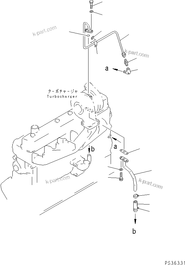 Komatsu parts book diagram for 6D105-1M-P S/N 15149-UP: TURBOCHARGER LUBRICATING OIL PIPING (HIGH ALTITUDE SPEC.)(#55043-)