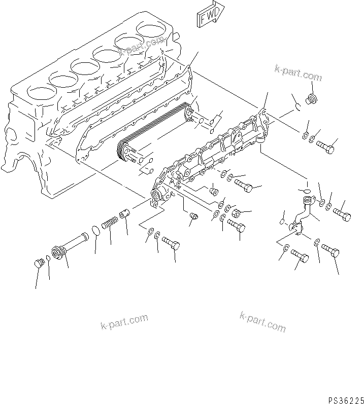 Komatsu parts book diagram for 6D105-1M-P S/N 15149-UP: LUBRICATING OIL COOLER(#15149-49999)