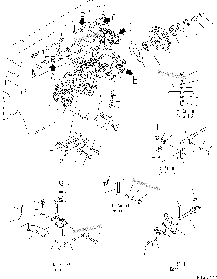 Komatsu parts book diagram for 6D105-1M-P S/N 15149-UP: FUEL INJECTION PUMP AND PIPING