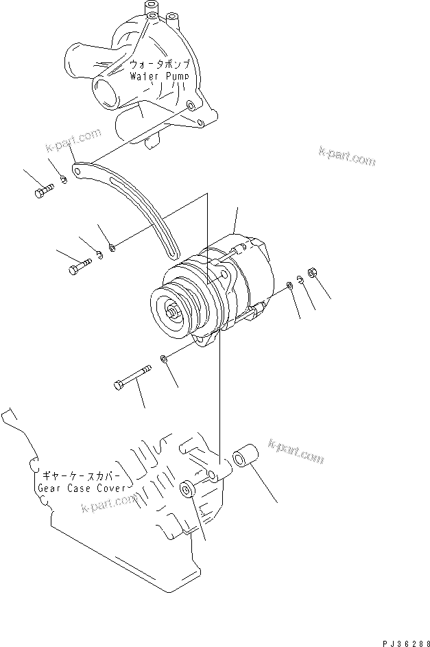 Komatsu parts book diagram for 6D105-1M-P S/N 15149-UP: ALTERNATOR AND MOUNTING (13A)(#63408-)
