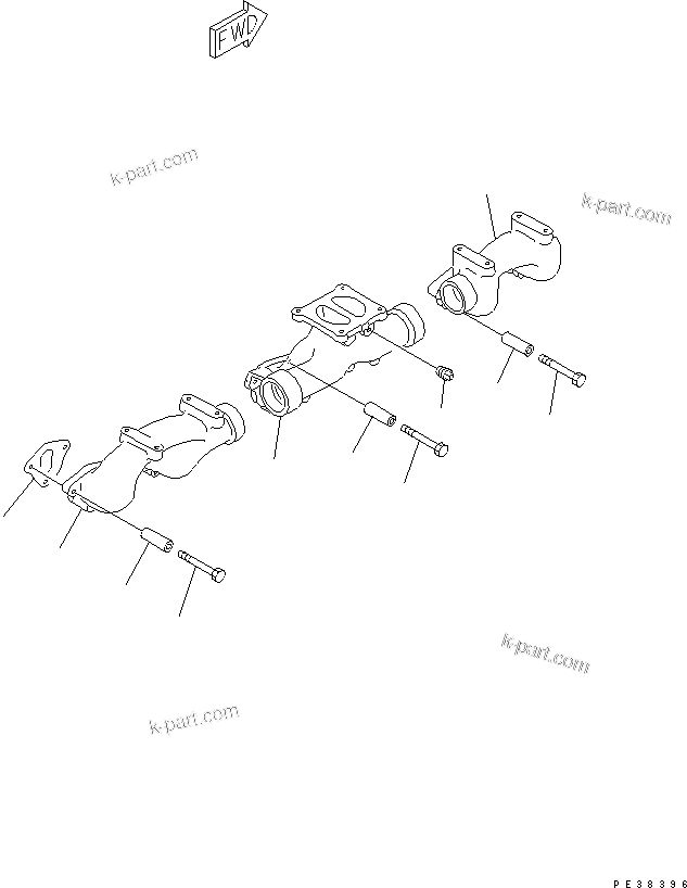 Komatsu parts book diagram for 6D125-1C S/N 10001-UP: EXHAUST MANIFOLD