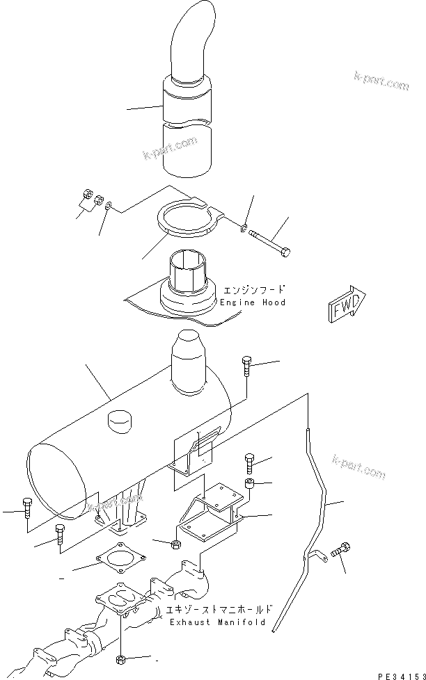 Komatsu parts book diagram for 6D125-1C S/N 10001-UP: MUFFLER AND MOUNTING(#10001-28436)