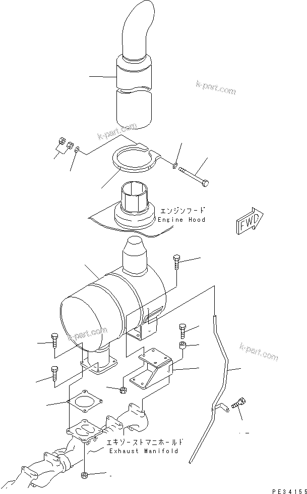 Komatsu parts book diagram for 6D125-1C S/N 10001-UP: MUFFLER AND MOUNTING(#28437-)