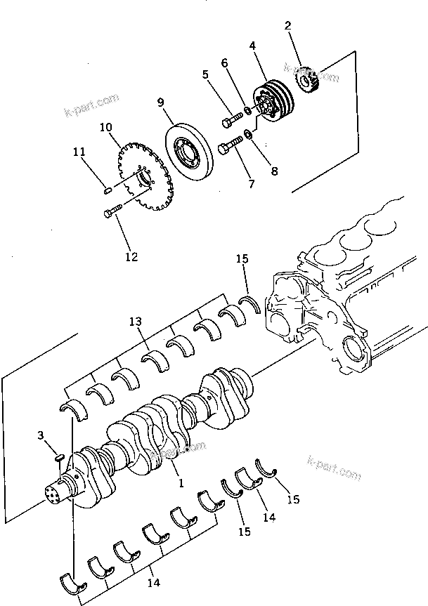 Komatsu parts book diagram for 6D125-1C S/N 10001-UP: CRANKSHAFT