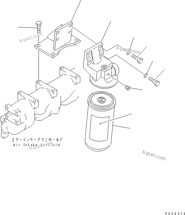 Komatsu parts book diagram for 6D125-1C S/N 10001-UP: LUBRICATING OIL FILTER AND MOUNTING