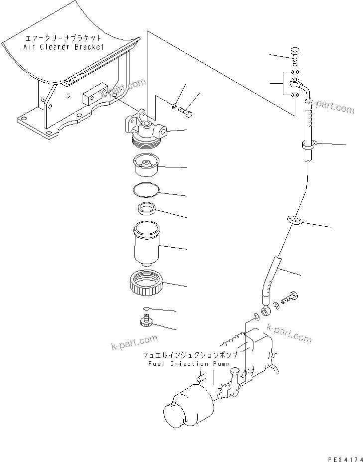 Komatsu parts book diagram for 6D125-1C S/N 10001-UP: WATER SEPARATOR AND MOUNTING (HIGH ALTITUDE SPEC.)(#30845-)