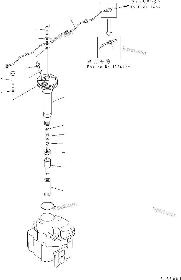 Komatsu parts book diagram for 6D125-1C S/N 10001-UP: FUEL NOZZLE AND SPILL PIPE