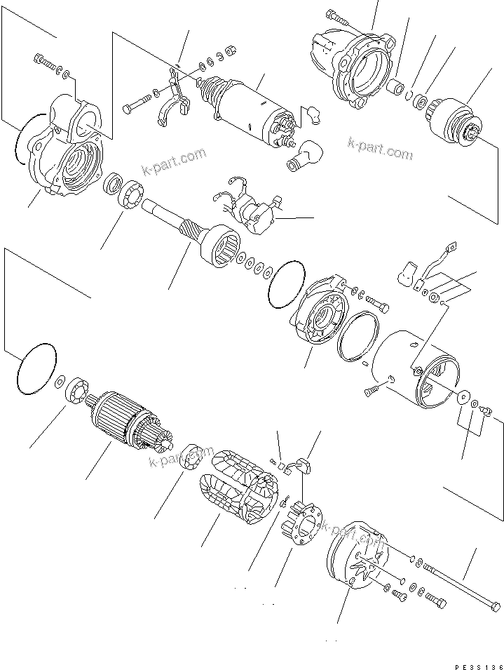 Komatsu parts book diagram for 6D125-1C S/N 10001-UP: STARTING MOTOR (7.5KW)(#10001-18199)
