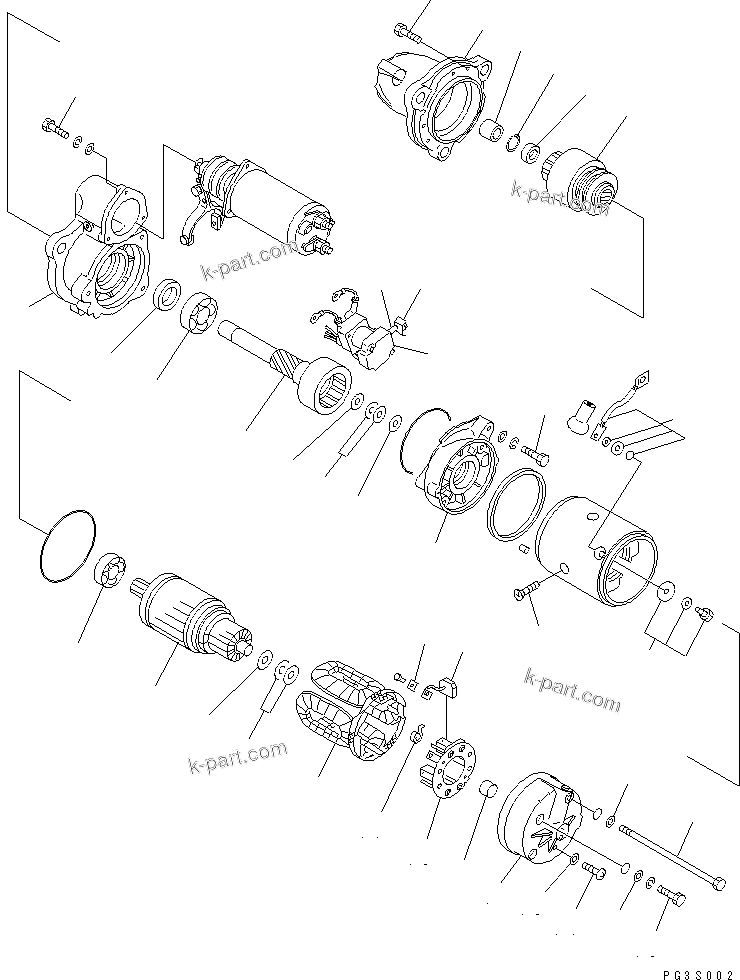 Komatsu parts book diagram for 6D125-1C S/N 10001-UP: STARTING MOTOR (7.5KW) (1/2)