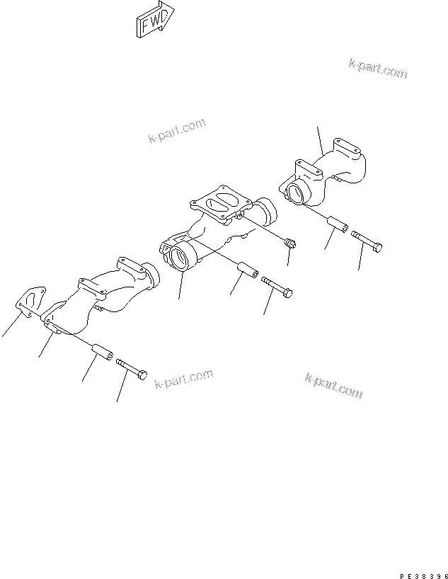 Komatsu parts book diagram for 6D125-1D S/N 10001-UP: EXHAUST MANIFOLD