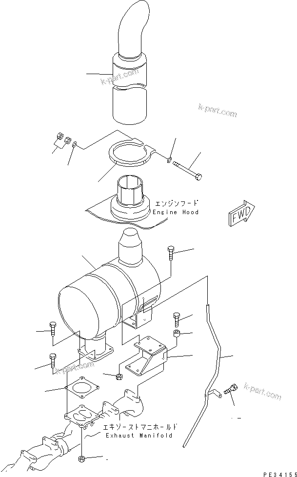 Komatsu parts book diagram for 6D125-1D S/N 10001-UP: MUFFLER AND MOUNTING(#11479-)