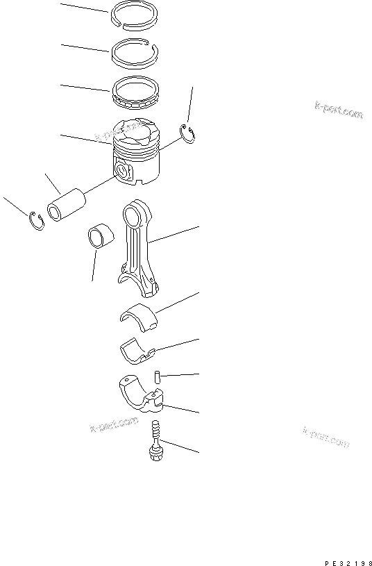 Komatsu parts book diagram for 6D125-1D S/N 10001-UP: PISTON AND CONNECTING ROD