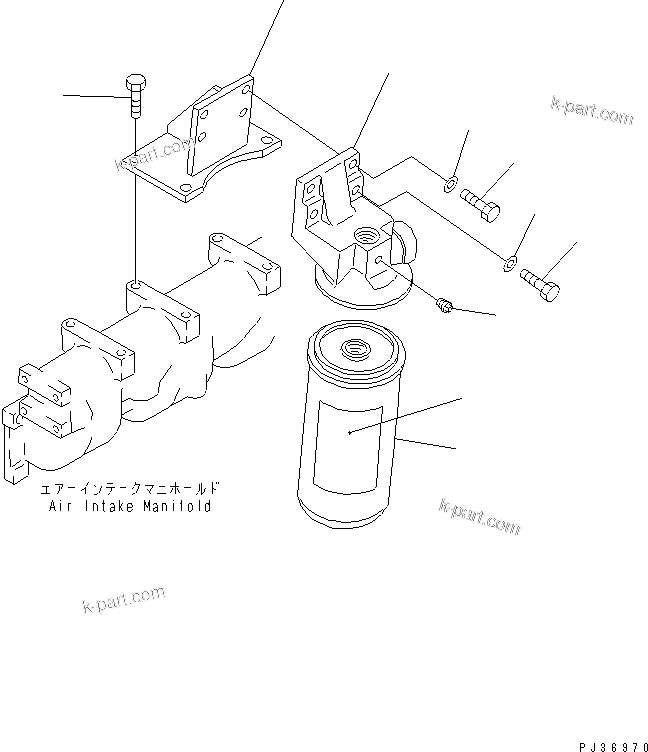Komatsu parts book diagram for 6D125-1D S/N 10001-UP: LUBRICATING OIL FILTER AND MOUNTING