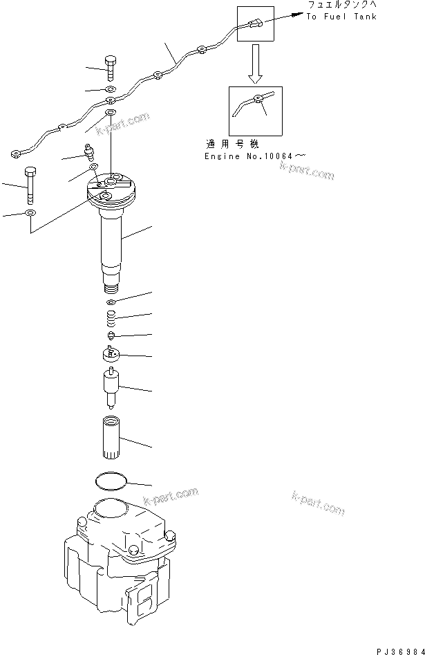 Komatsu parts book diagram for 6D125-1D S/N 10001-UP: FUEL NOZZLE AND SPILL PIPE