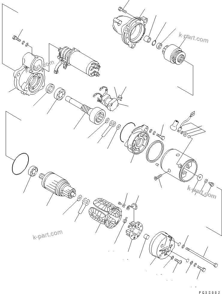 Komatsu parts book diagram for 6D125-1D S/N 10001-UP: STARTING MOTOR (7.5KW) (1/2)