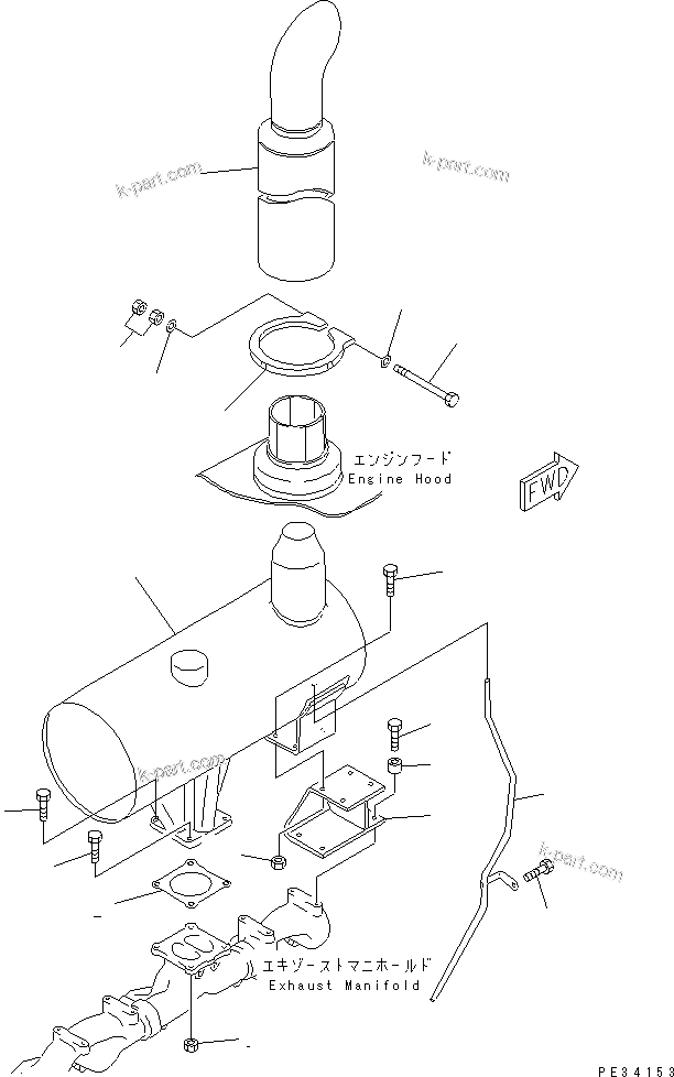 Komatsu parts book diagram for 6D125-1D S/N 10001-UP: MUFFLER AND MOUNTING(#10001-11478)