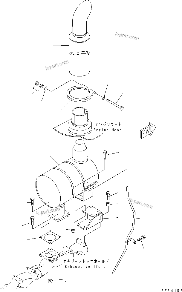 Komatsu parts book diagram for 6D125-1D S/N 10001-UP: MUFFLER AND MOUNTING(#11479-)