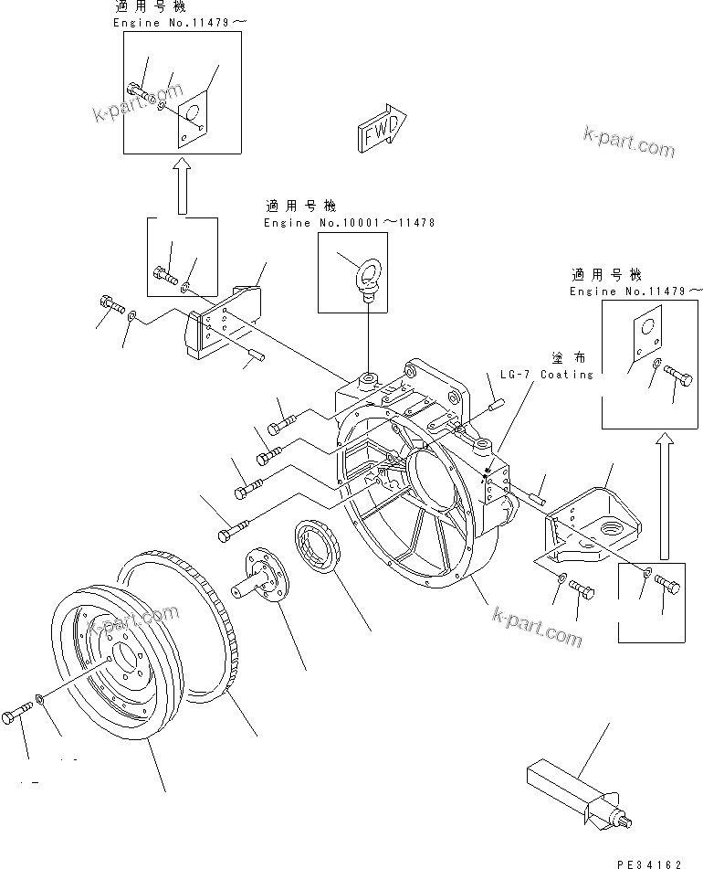 Komatsu parts book diagram for 6D125-1D S/N 10001-UP: FLYWHEEL AND FLYWHEEL HOUSING
