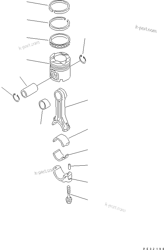 Komatsu parts book diagram for 6D125-1D S/N 10001-UP: PISTON AND CONNECTING ROD