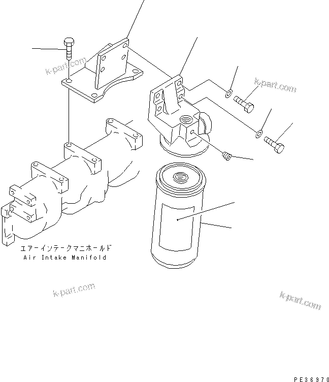 Komatsu parts book diagram for 6D125-1D S/N 10001-UP: LUBRICATING OIL FILTER AND MOUNTING