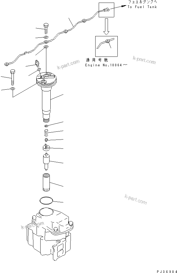 Komatsu parts book diagram for 6D125-1D S/N 10001-UP: FUEL NOZZLE AND SPILL PIPE