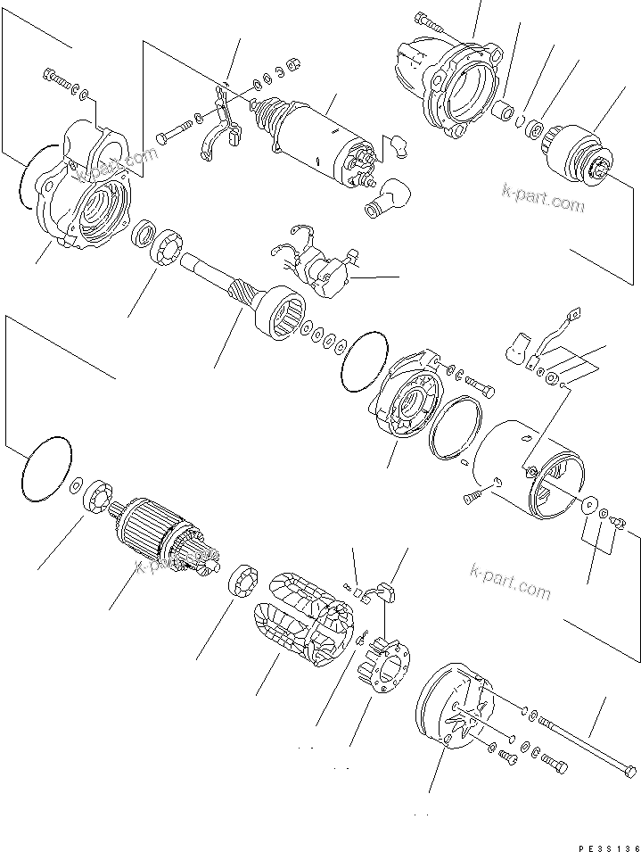 Komatsu parts book diagram for 6D125-1D S/N 10001-UP: STARTING MOTOR (7.5KW)(#10001-18199)