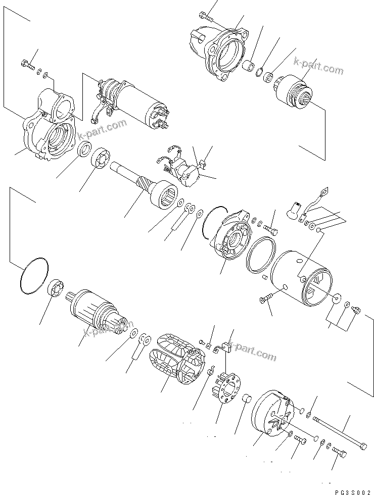 Komatsu parts book diagram for 6D125-1D S/N 10001-UP: STARTING MOTOR (7.5KW) (1/2)