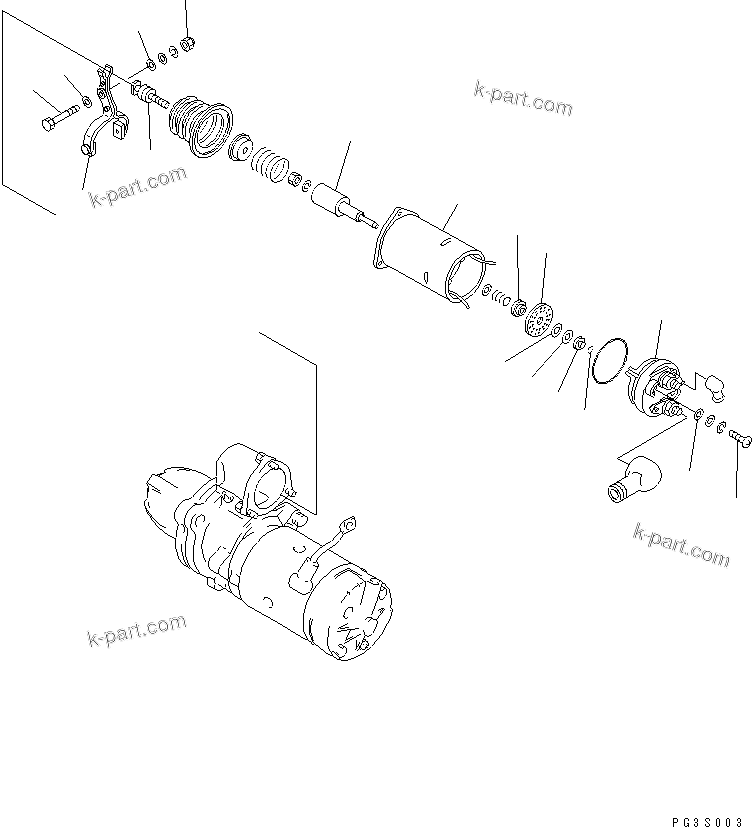 Komatsu parts book diagram for 6D125-1D S/N 10001-UP: STARTING MOTOR (7.5KW) (2/2)
