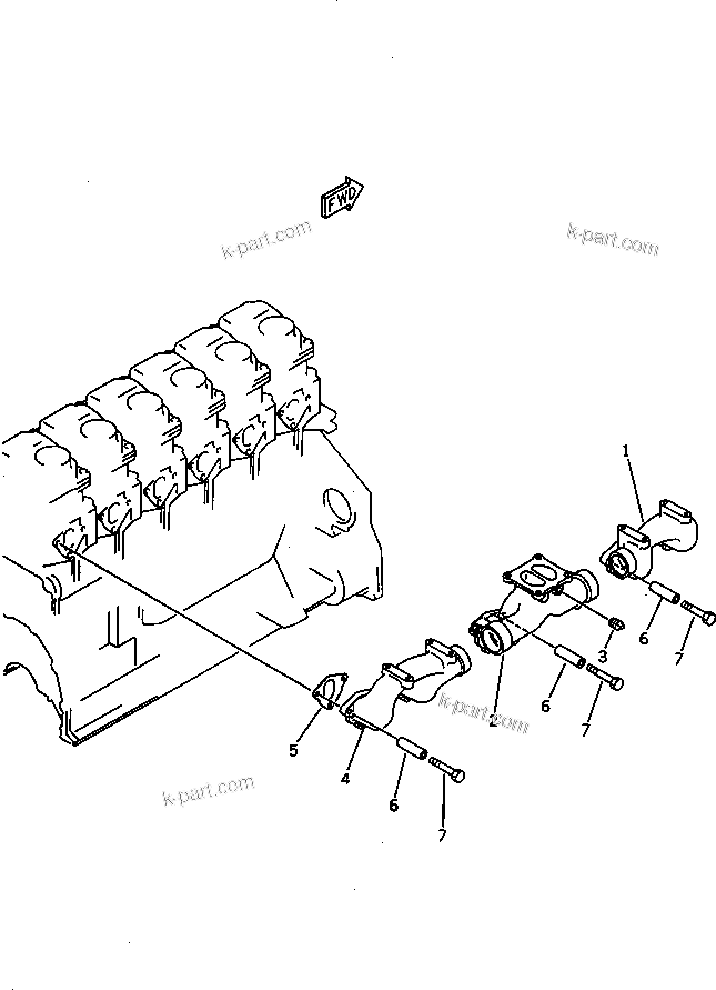 Komatsu parts book diagram for 6D125-1EE S/N 21811-UP: EXHAUST MANIFOLD