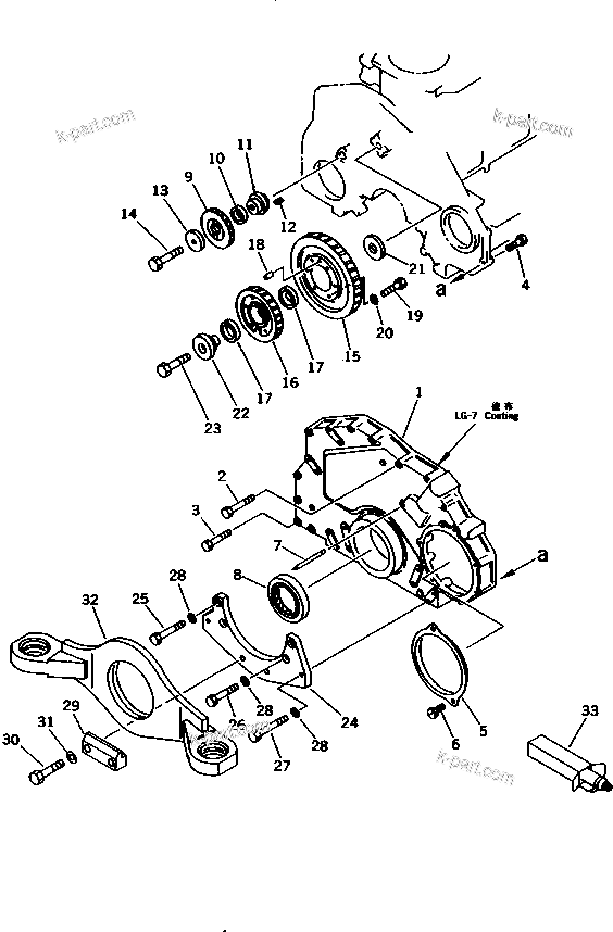 Komatsu parts book diagram for 6D125-1EE S/N 21811-UP: FRONT COVER AND FRONT SUPPORT(#34802-)